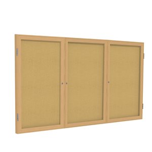 Pemberly Row Wood 48&quot x 72&quot 3 Door Enclosed Bulletin Board in Natural
