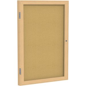 Pemberly Row Wood 36&quot x 24&quot 1 Door Enclosed Bulletin Board in Natural