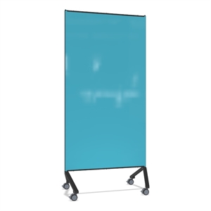 Pemberly Row Non-Magnetic Mobile Glass Dry Erase Board Blue Black Frame 77x36
