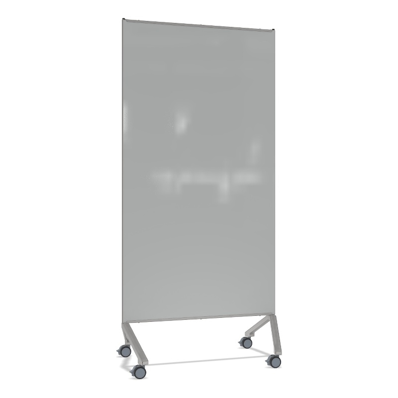 Pemberly Row Non-Magnetic Mobile Glassboard in Gray & Silver Frame 77x36