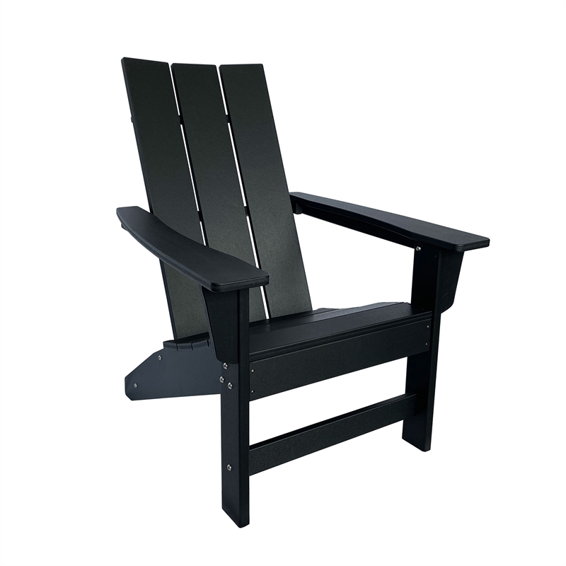 Pemberly Row Modern Resin All-Weather Patio Porch Adirondack Chair in Black