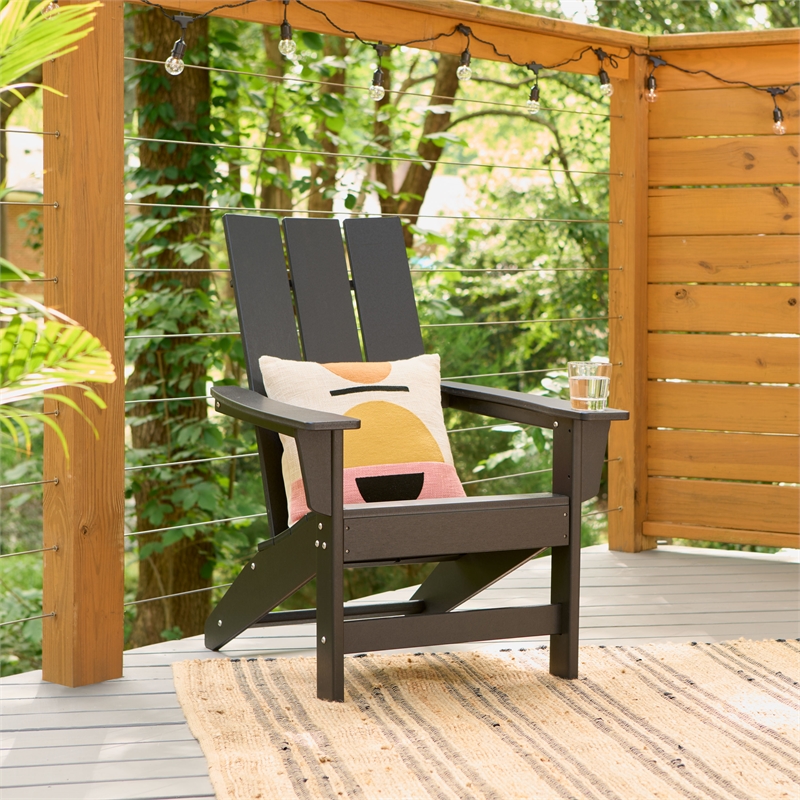 Pemberly Row Modern Resin All-Weather Patio Porch Adirondack Chair in Black