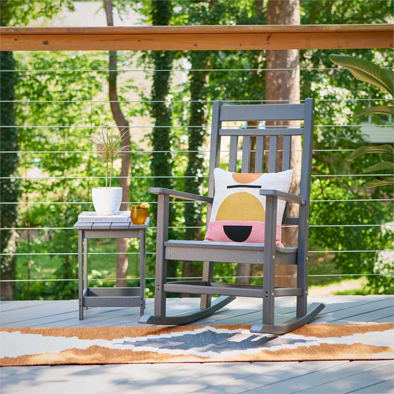 Pemberly Row All-Weather Traditional Resin Patio Porch Rocker in Gray