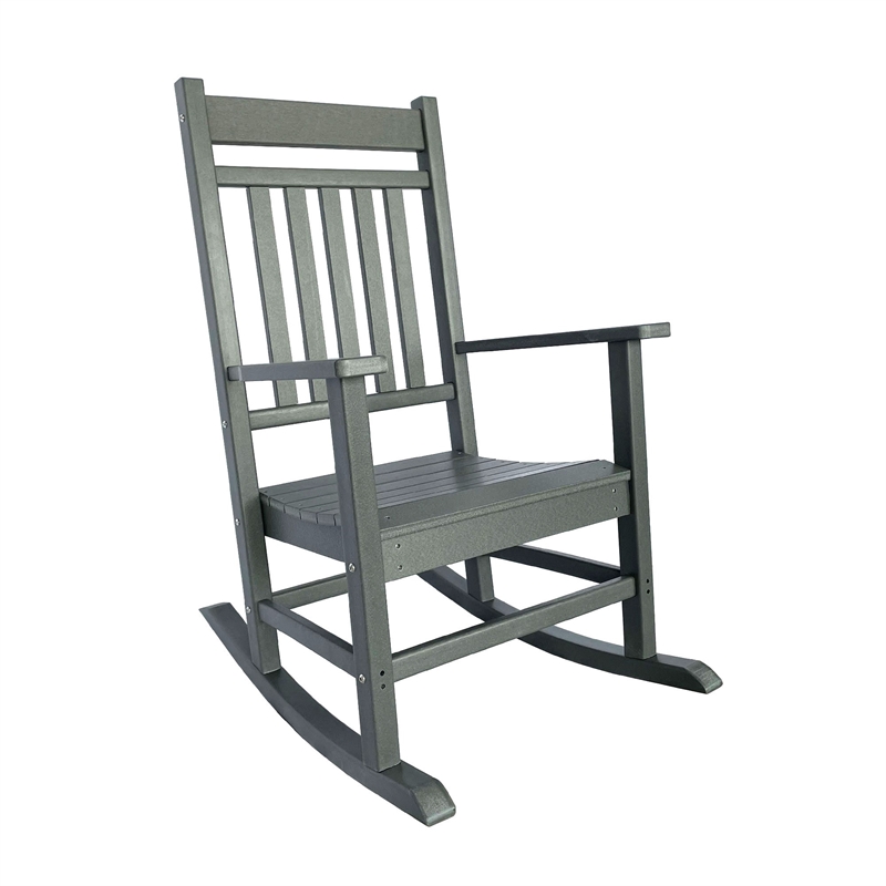 Pemberly Row All-Weather Traditional Resin Patio Porch Rocker in Gray