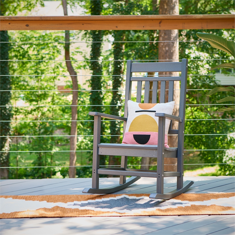 Pemberly Row All-Weather Traditional Resin Patio Porch Rocker in Gray