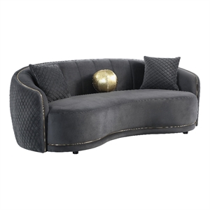 Pemberly Row 92&quot Curved Sofa in Dark Gray Polyester Upholstery with Gold Trim