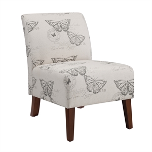 Pemberly Row Set of 2 Accent Chair Wood Legs in Gray Butterfly Printed Fabric