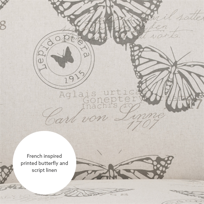 Pemberly Row Set of 2 Accent Chair Wood Legs in Gray Butterfly Printed Fabric