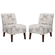 Pemberly Row Set of 2 Accent Chair Wood Legs in Gray Butterfly Printed Fabric