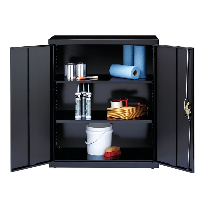 Pemberly Row 3 Shelf Welded Metal Locking Storage Cabinet in Black