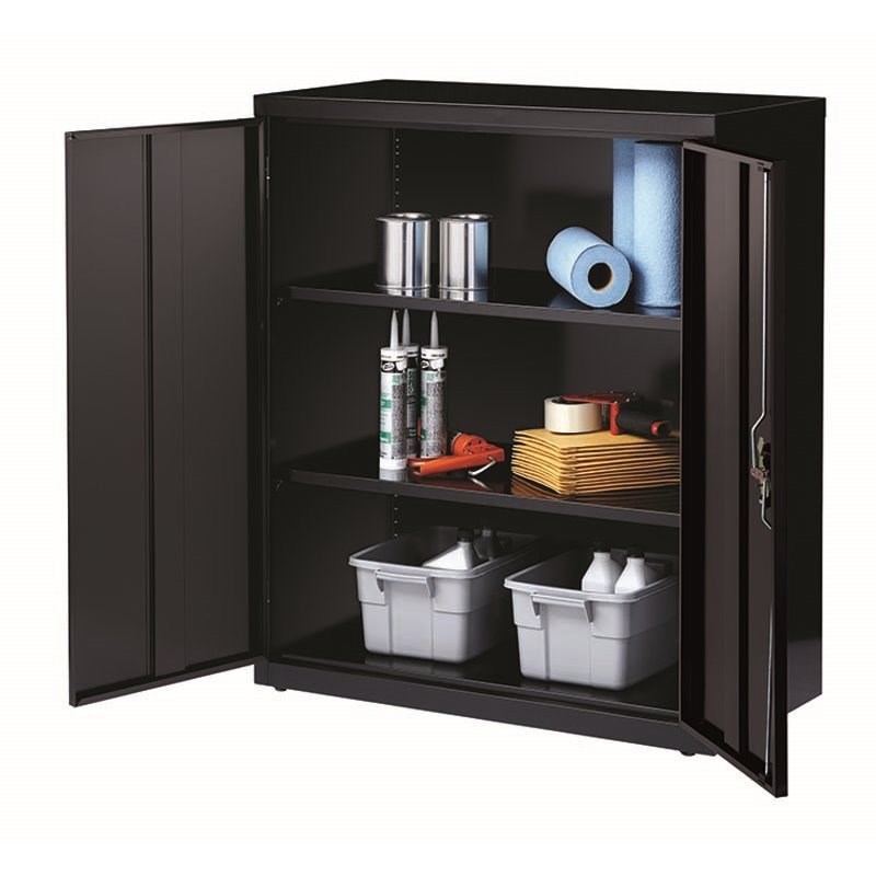 Pemberly Row 3 Shelf Welded Metal Locking Storage Cabinet in Black