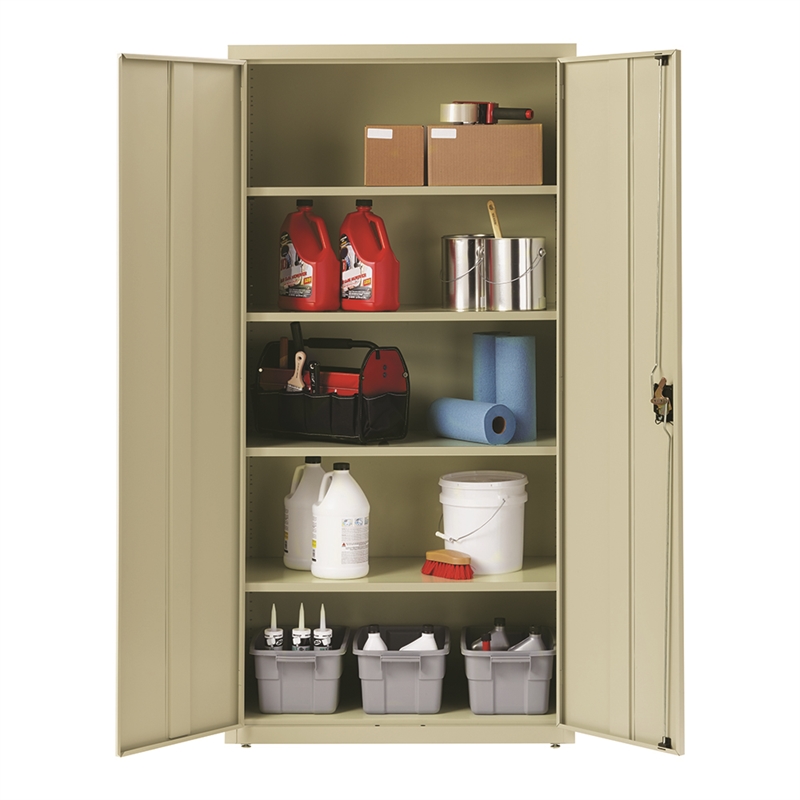 Pemberly Row Metal Storage Cabinet with 4 Shelves 18Dx36Wx72H in Putty/Beige