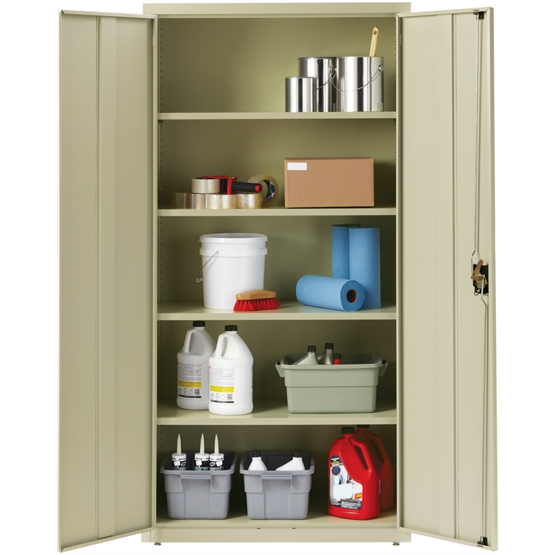 Pemberly Row Metal Storage Cabinet with 4 Shelves 18Dx36Wx72H in Putty/Beige