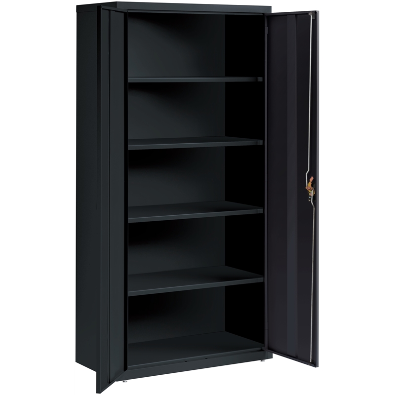 Pemberly Row Metal Storage Cabinet with 4 Shelves 18Dx36Wx72H in Black