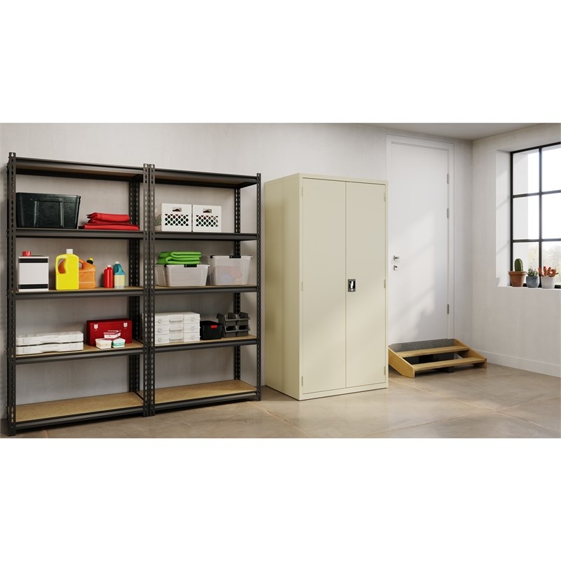 Pemberly Row Welded Metal Storage Cabinet 4 Shelves in Putty/Beige
