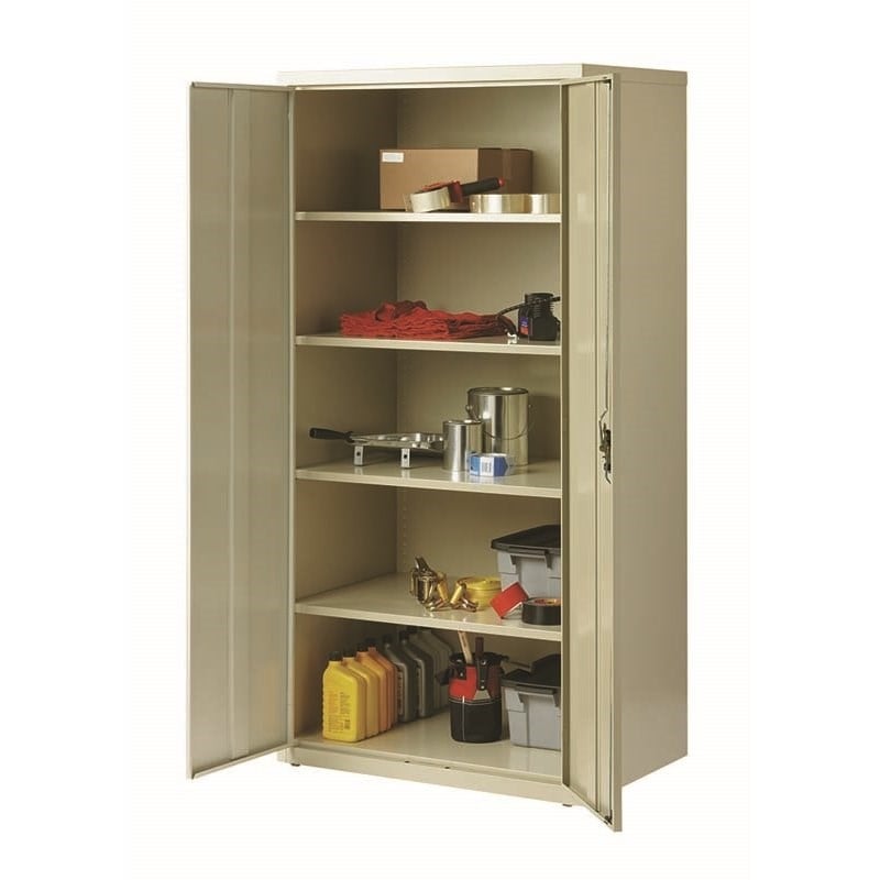 Pemberly Row Welded Metal Storage Cabinet 4 Shelves in Putty/Beige