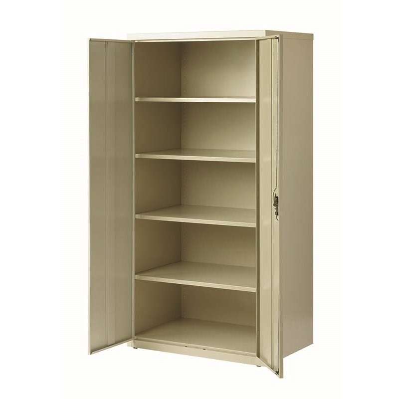 Pemberly Row Welded Metal Storage Cabinet 4 Shelves in Putty/Beige