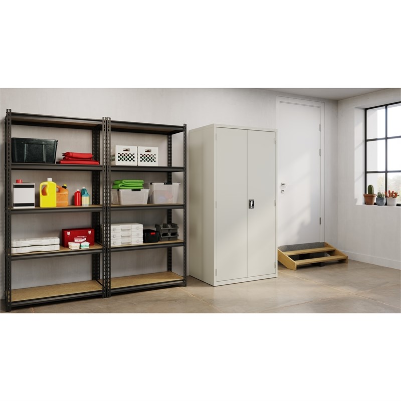 Pemberly Row Welded Metal Storage Cabinet 4 Shelves in Light Gray