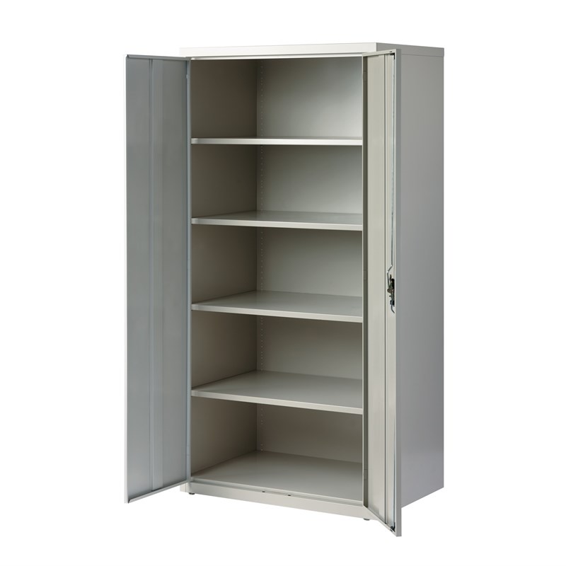 Pemberly Row Welded Metal Storage Cabinet 4 Shelves in Light Gray