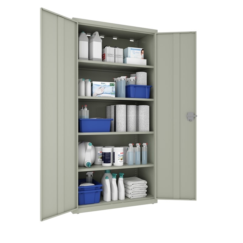 Pemberly Row Welded Metal Storage Cabinet 4 Shelves in Light Gray