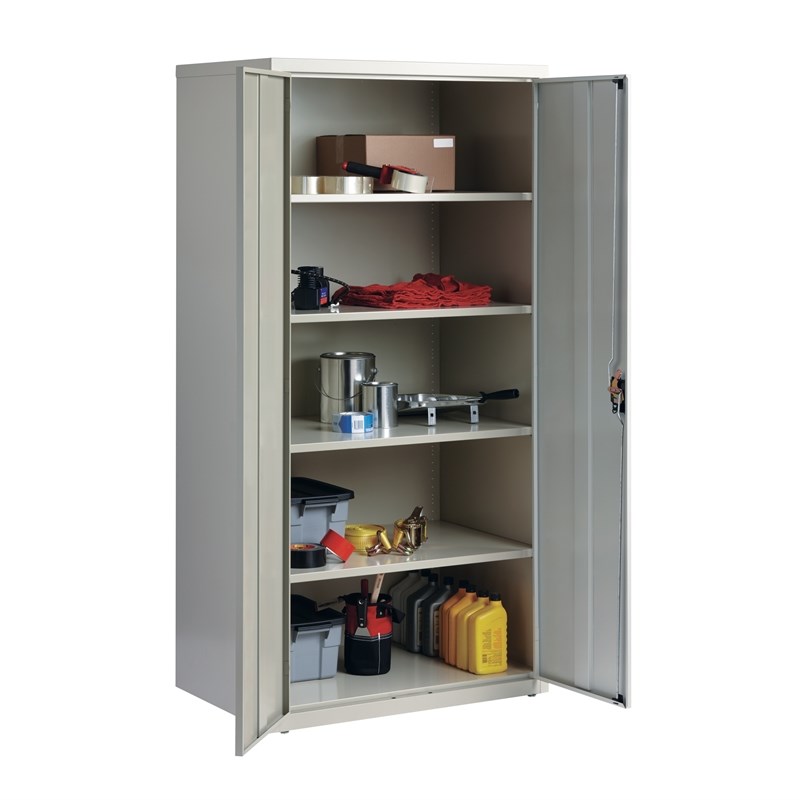 Pemberly Row Welded Metal Storage Cabinet 4 Shelves in Light Gray
