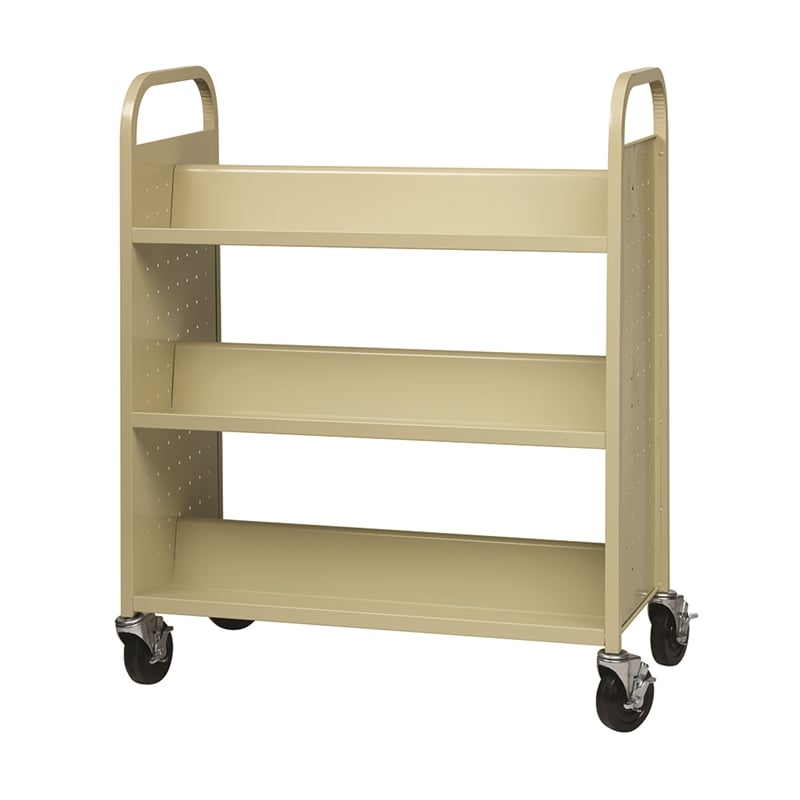 Pemberly Row Double-Sided Mobile Metal Book Cart in Putty/Beige