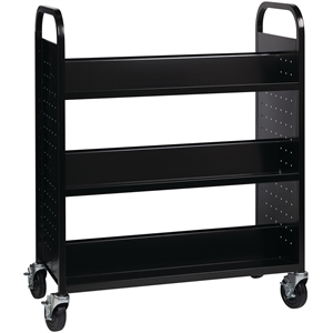Pemberly Row Double-Sided Mobile Metal 36&quot W x 7-1/2&quot D Book Cart in Black