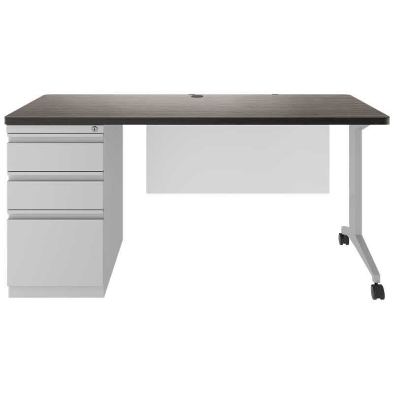 Pemberly Row Metal Teacher's Desk in Arctic Silver/Weathered Charcoal