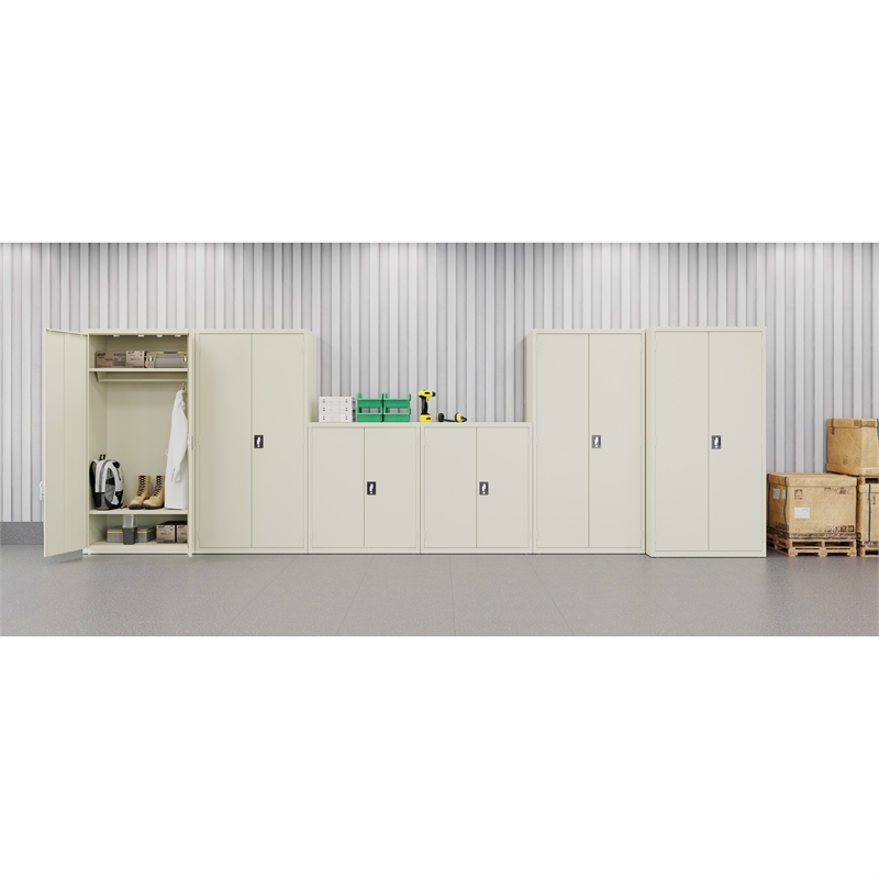 Pemberly Row Metal Wardrobe Cabinet 18in D x 36in W x 72in H in Putty/Beige