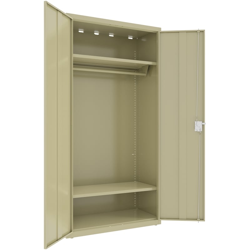 Pemberly Row Metal Wardrobe Cabinet 18in D x 36in W x 72in H in Putty/Beige