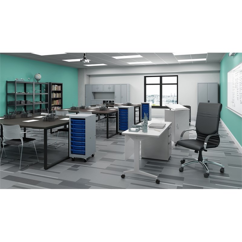 Pemberly Row Metal Teacher's Desk with T-Leg in Arctic Silver/White