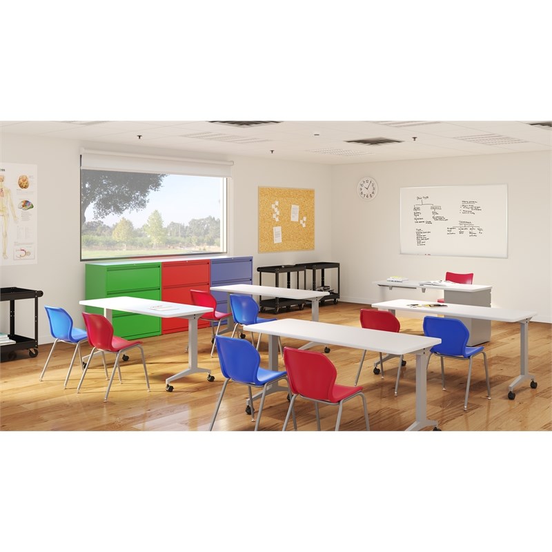 Pemberly Row Metal Teacher's Desk with T-Leg in Arctic Silver/White