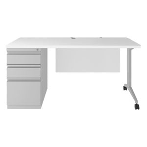 Pemberly Row Metal Teacher's Desk with T-Leg in Arctic Silver/White