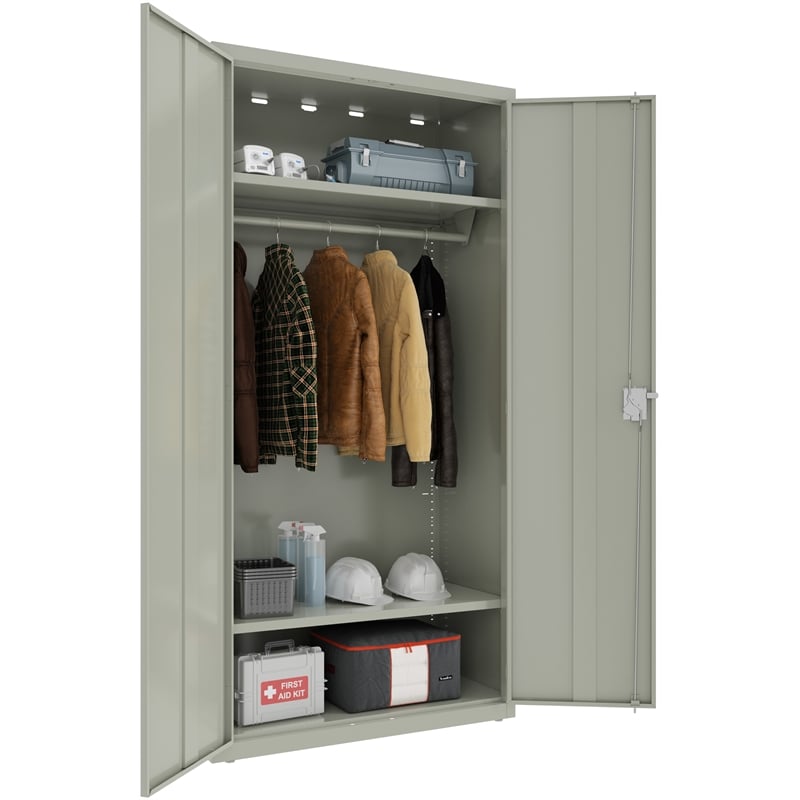 Pemberly Row Metal Wardrobe Cabinet 18in D x 36in W x 72in H in Light Gray