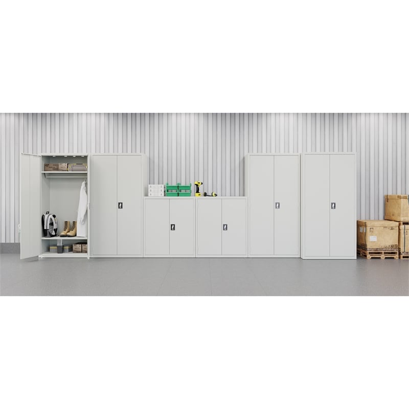 Pemberly Row Metal Wardrobe Cabinet 18in D x 36in W x 72in H in Light Gray