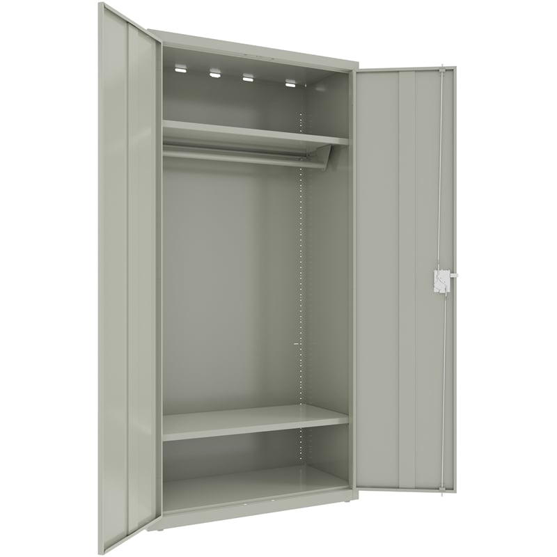 Pemberly Row Metal Wardrobe Cabinet 18in D x 36in W x 72in H in Light Gray