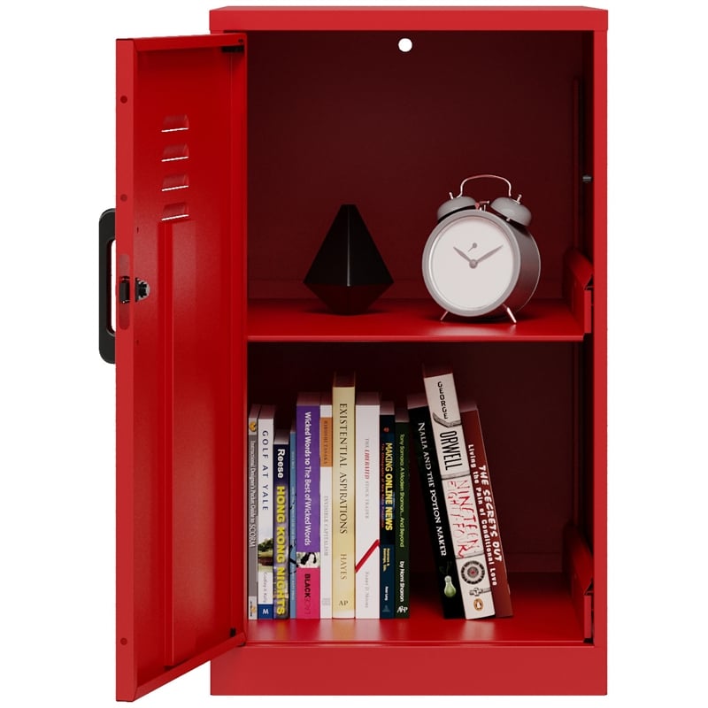Pemberly Row 2 Shelf Mini No Assembly Metal Storage Locker Cabinet in Lava Red