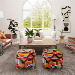 Pemberly Row 23&quot Luxury Oversized Bean Bag Cube Ottoman in Colorpop Multicolored