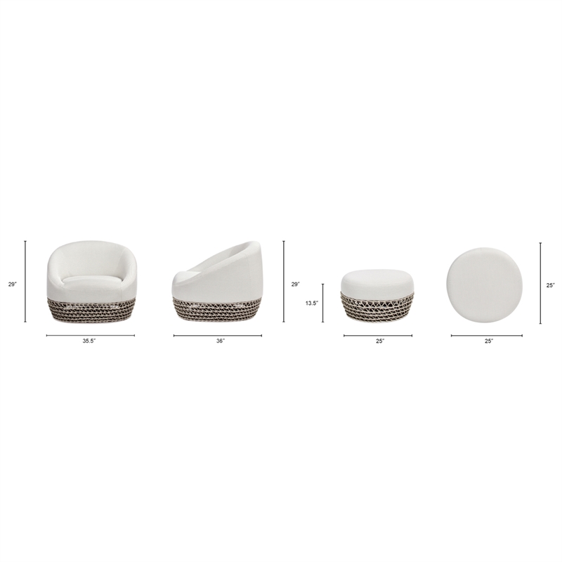 Pemberly Row 2Pc Upholstered Woven Patio Armchair Set with Ottoman - Wheat Beige