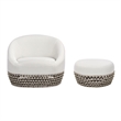Pemberly Row 2Pc Upholstered Woven Patio Armchair Set with Ottoman - Wheat Beige