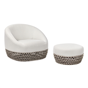 Pemberly Row 2Pc Upholstered Woven Patio Armchair Set with Ottoman - Wheat Beige