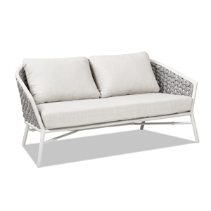 Pemberly Row 63.5&quot Rope Barrel Back Patio Conversation Loveseat in Optic White
