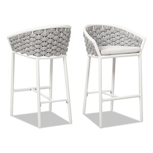 Pemberly Row 27.5&quot Rope Barrel Low Back Patio Counter Stool Set of 2 in White