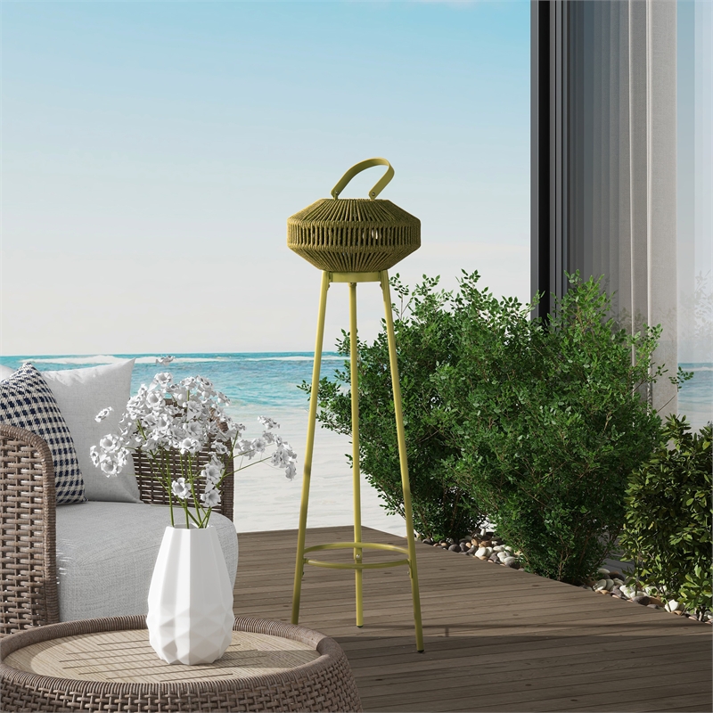 Pemberly Row Indoor/Outdoor Patio Green Lantern Set USB Rechargeable LED Light