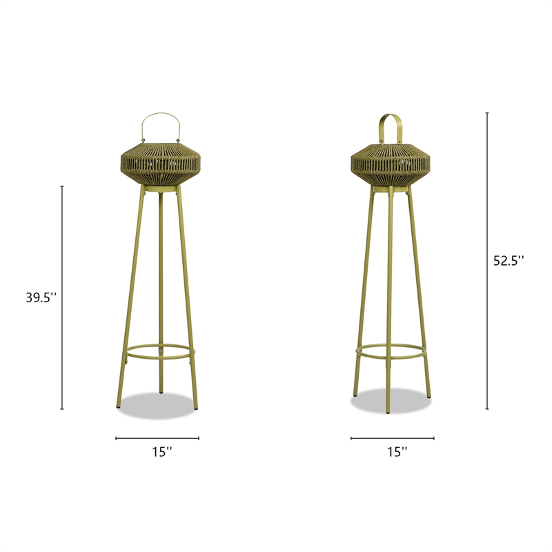 Pemberly Row Indoor/Outdoor Patio Green Lantern Set USB Rechargeable LED Light