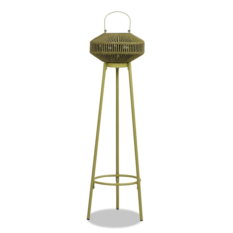 Pemberly Row Indoor/Outdoor Patio Green Lantern Set USB Rechargeable LED Light