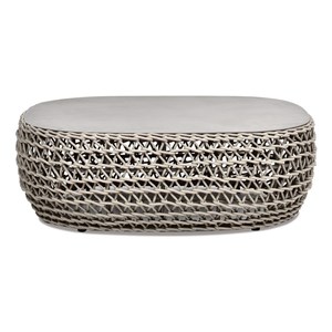 Pemberly Row 40.5&quot Oval Woven Patio Coffee Table in Light Beige