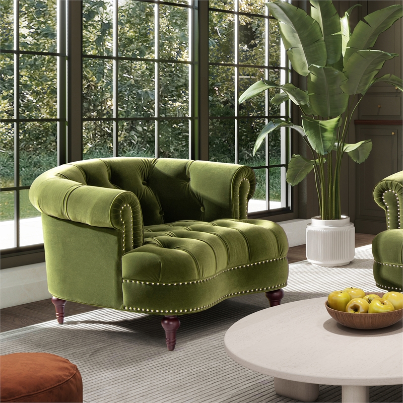 Pemberly Row Contemporary Tufted Upholstered Accent Chair in Olive Green