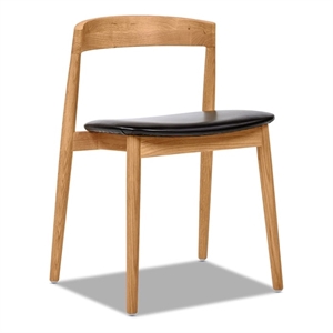 Pemberly Row 20.5&quot Oak Wood Dining Chair in Natural Brown and Black Faux Leather