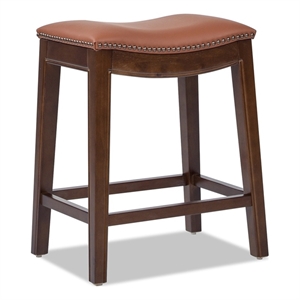 Pemberly Row 24.5&quot Backless Saddle Counter Stool in Brown Top Grain Leather